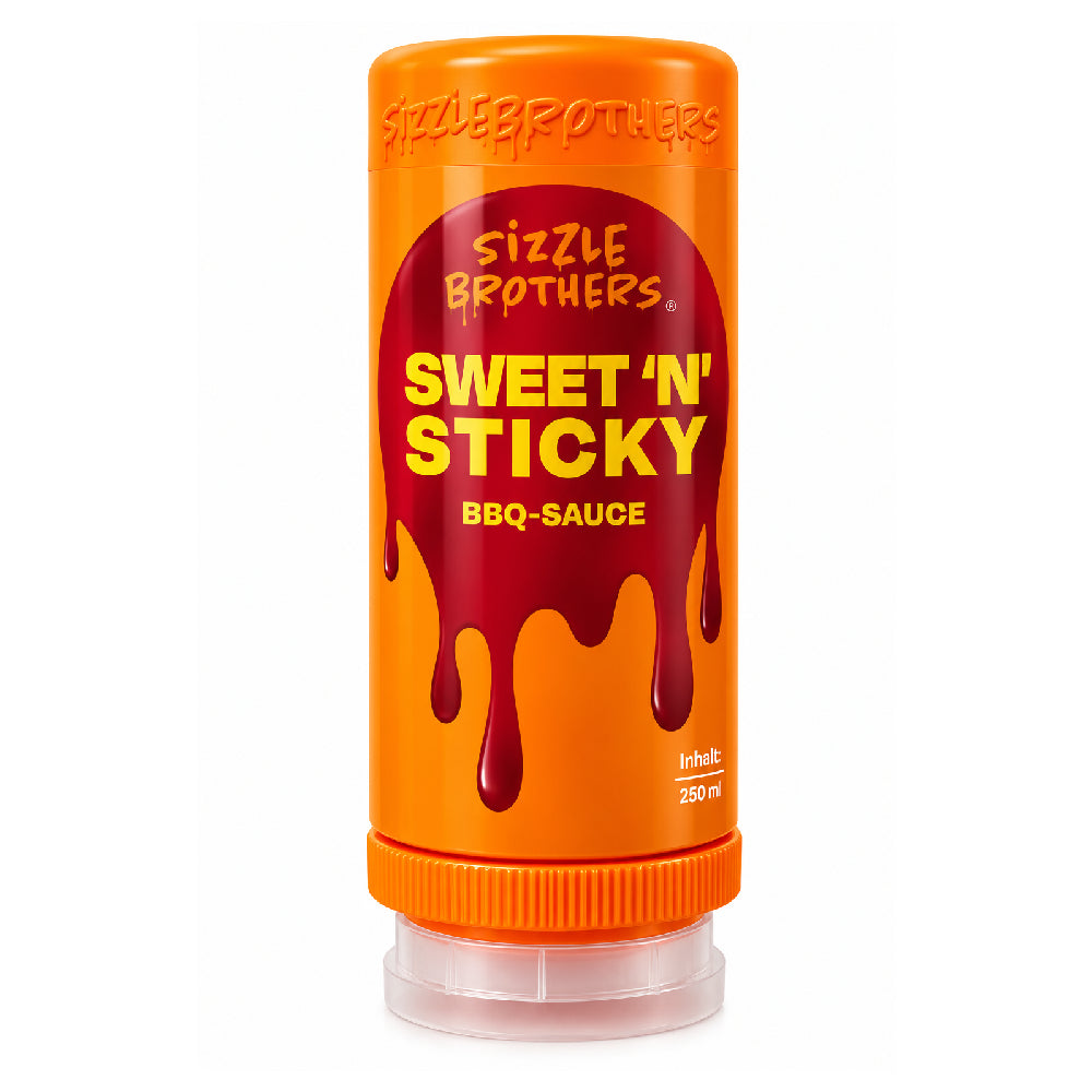 🔥 Sizzle Brothers Sweet 'n' Sticky BBQ-Sauce 250 ml – süß-würziger BBQ-Genuss  DAS KLEBRIG-SÜSSE FINISH FÜR DEIN GRILLGUT!